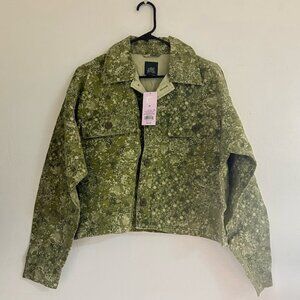 Wild Fable Military Floral Green Button Up Crop Jacket Top NWT